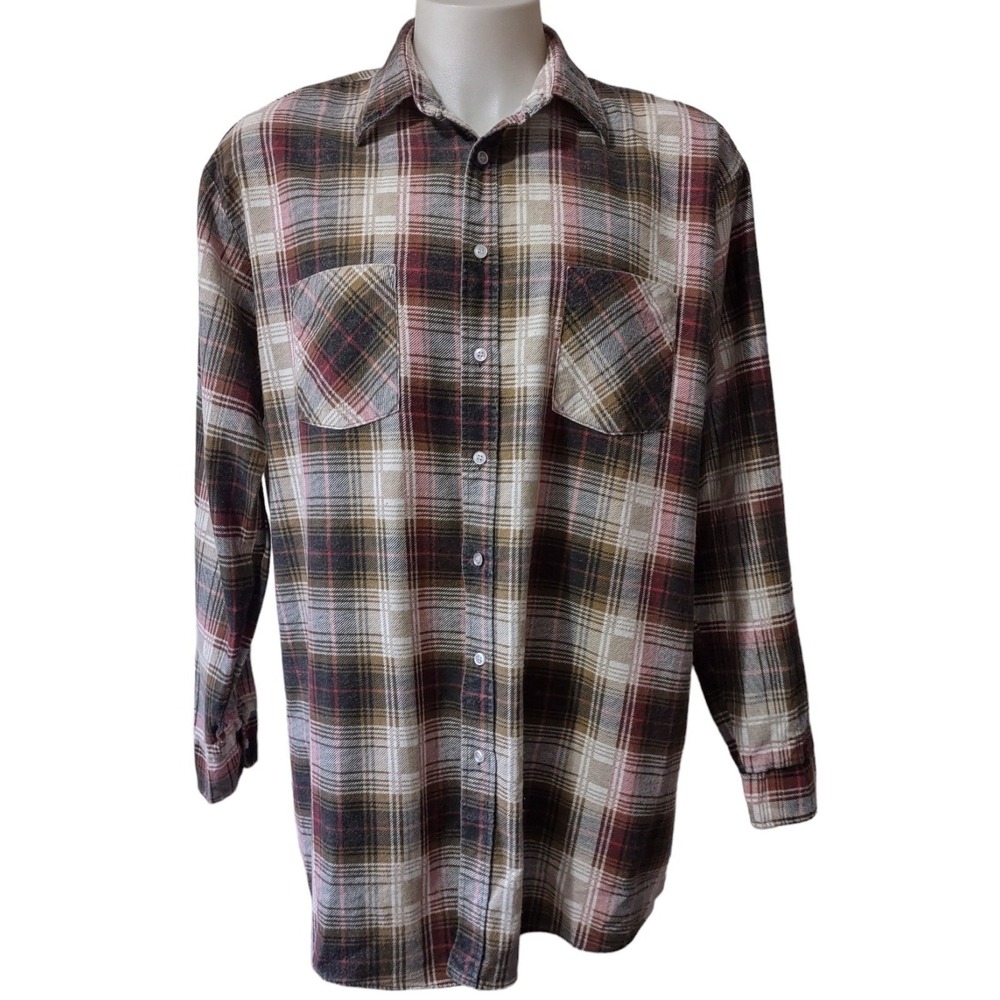 Ozark Trail Flannel Shirt 2XLT Mens Gorp Cabin Core Brown Plaid Tall‎ Button Up